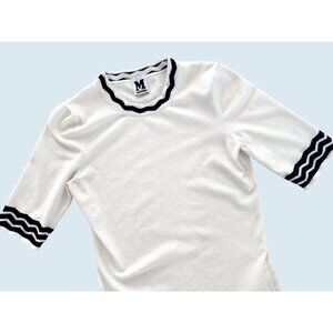 MISSONI Black Wavy Detail Trim Short Sleeve Designer Retro Top Sz S